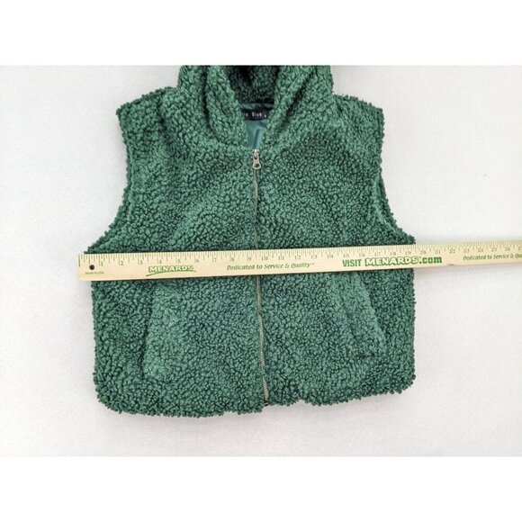 Ella Blue Women's Vest Size S Green Sherpa Fuzzy Textured Hood - Picture 8 of 16